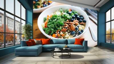 quinoa power bowl with kale, blueberries, and nuts Wall mural