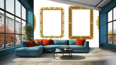 Realistic picture frames. Empty gold museum borders. Golden photo antique ornate. Victorian royal ornaments. Luxury rococo art. Oval and square decorative frameworks. Vector exact set Wall mural