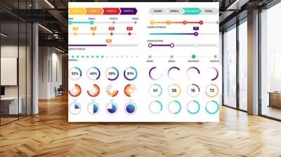 Round loader and progress bar kit, app screen interface download graphic element, time tracker widget. Vector smartphone infographic set Wall mural