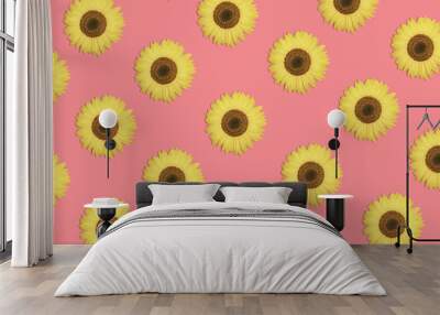 Bloom  pattern from  sunflowers or beautiful  spring  vibrant floral background. Summer design. Concept  botany.  Flat lay, top view Wall mural