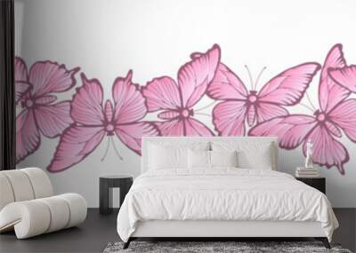 Seamless vector horizontal pattern of pink butterflies. Wall mural