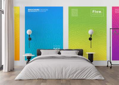 Vector set of cover design template with minimal wavy and spiral patterns, modern different color gradient. Wall mural