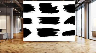 Set of abstract horizontal grunge background templates. Vector black spots with jagged edges. Hand drawn brush strokes isolated on white. For text, advertising, texture design. Wall mural