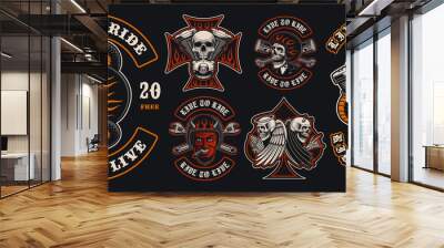 Set of colorful biker emblems Wall mural