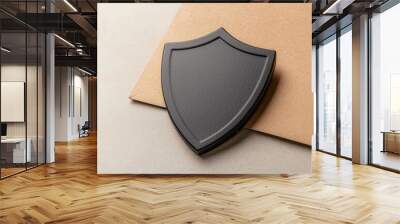 Shield icon in front of financial documents, protecting from economic risks, Watercolor style Wall mural