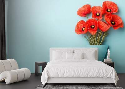 Shield wrapped in poppy flowers, symbolizing remembrance and resilience, shield  flowers, poppy shield Wall mural