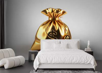 Shiny gold money bag with dollar sign, symbolizing wealth and prosperity on a light background
 Wall mural