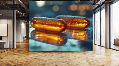 Sleek design showcasing omega-3 capsules with a reflective surface, symbolizing heart health support, Wall mural