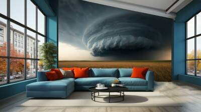 Storm with ominous clouds, swirling in a menacing pattern, storm, ominous clouds Wall mural