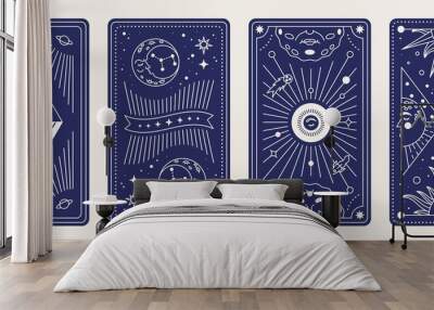 Tarot card deck. Magic esoteric posters with mystic astrology symbols, occult elements. Vector set Wall mural