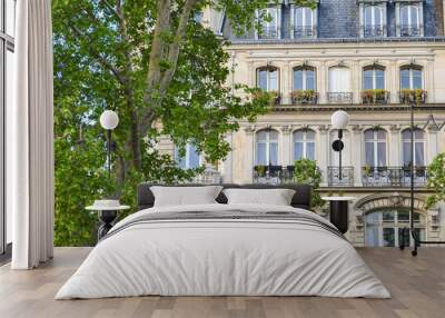 Facade of a house in Paris. The classic building of European architecture. Summer day, sunlight Wall mural