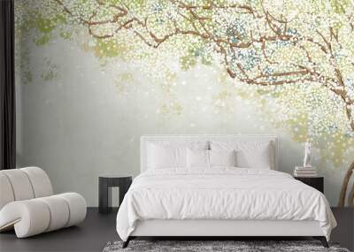 Tree and branches on the old vintage background. Sakura flowers. Floral background in loft, modern style. Design for wall mural, card, postcard, wallpaper, photo wallpaper. Wall mural