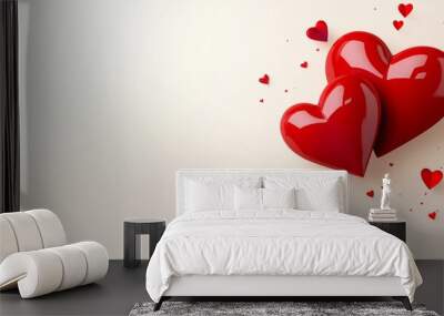 Two red hearts on a plain background Wall mural