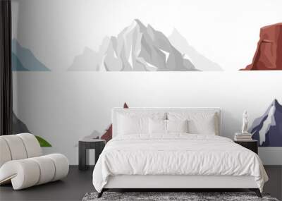 vector illustration collection of different mountain icons in flat style. rocks, mountains and hills Wall mural