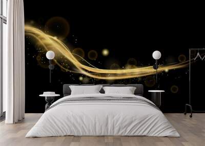 vector illustration of golden dynamic lights and lines effect with sparkles isolated on black backgr Wall mural