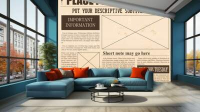 Vector illustration of old newspaper retro design. Vintage background with place for text and images. Wall mural