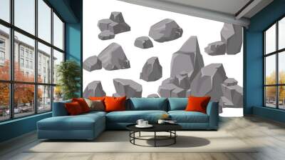 vector illustration set of rocks and stones elements and compositions in flat cartoon style. cartoon Wall mural