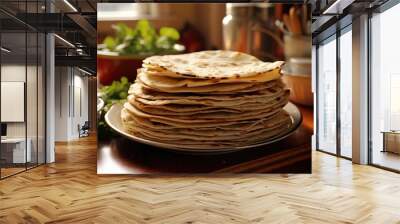 warm tortillas stacked on a plate, ready for assembly Wall mural