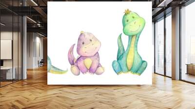 watercolo,  little dinosaur. isolated set Wall mural