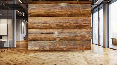 Wooden logs wall texture background. Log Cabin Or Barn Unpainted Debarked Wall Textured Horizontal Background With Copy Space. Wood background texture, vintage board, rustic wood surface, rough tree. Wall mural