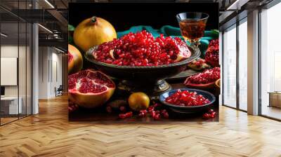 Yalda night treatment on the table pomegranate and fruits Wall mural