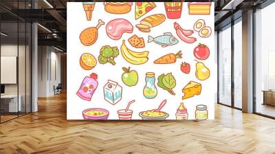 Set of food icons. Collection of product objects Wall mural