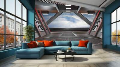 Spaceship futuristic interior with window view.3D rendering Wall mural