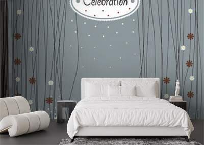 Cover design for greeting cards.Chamomile,the white oval with the word celebration on the grey background. Wall mural