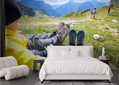 Travel trekking leisure holiday concept. Mangart, Julian Alps, National Park, Slovenia, Europe. Wall mural