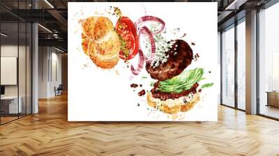 Angus burger. Watercolor Illustration. Wall mural