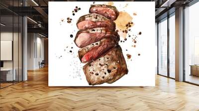 Roast meat. Watercolor Illustration.  Wall mural