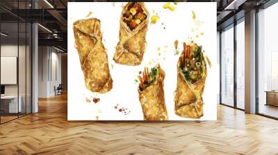 Spring rolls. Watercolor Illustration.  Wall mural