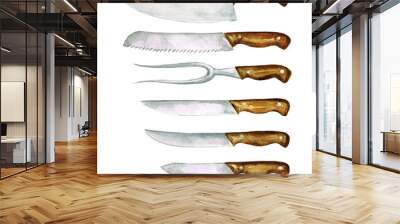 Watercolor Cooking Clipart - Set of Knifes Wall mural