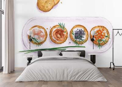 Watercolor Food Painting - Seafood snacks Wall mural