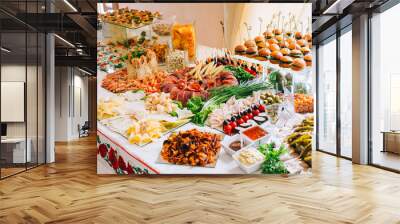 buffet table of reception with burgers, cold snacks, meat and salads Wall mural