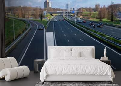 Autobahn Highway Traffic Cars Road Way Holland Netherlands Blue Sky Wall mural