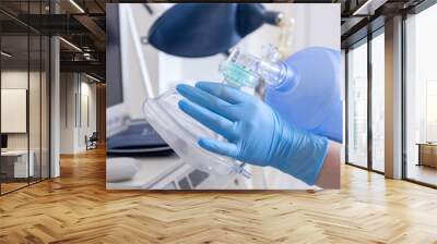 hand tool room blue covid coronavirus 19 gloves intensive oxygen care doctor surgery device anesthesia Wall mural