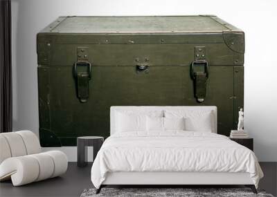 Vintage old military box green storage ammunition lock cloth scratches war dirty broken conflict homeland weapons men Wall mural