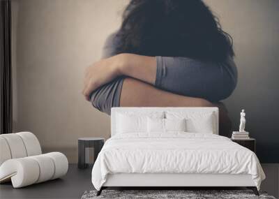 beautiful  woman in depression, gray tone, toning Wall mural