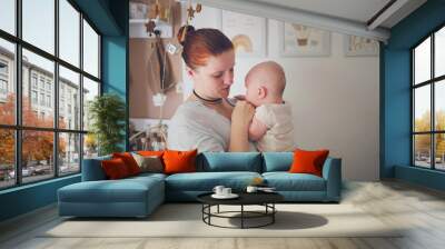 Plus size European mom with chubby baby 6 months Wall mural