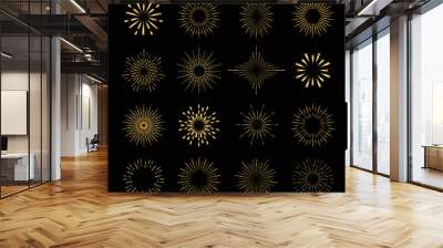 Set of gold isolated sunburst rays design elements. Vector illus Wall mural