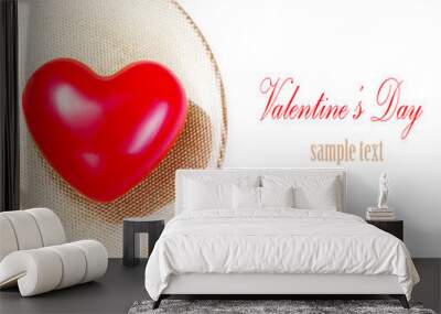 big red heart on a golden plate isolated on white with festive r Wall mural