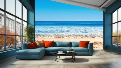 Blue ocean wave on sandy beach.  Tropical  Summer Vacation concept . Wall mural