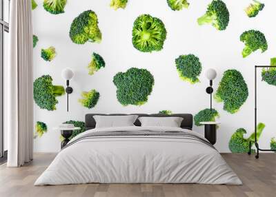 Broccoli Vegetable Pattern. Summer  abstract background. Broccoli isolated on the white background, Wall mural