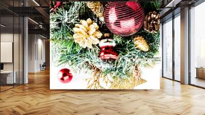 Christmas composition with  decorations isolated on white backgr Wall mural