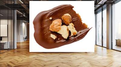 Hazelnut paste isolated on white background. Chocolate Cream spreading, spread  with broken  hazelnuts .top view. Flat lay Wall mural