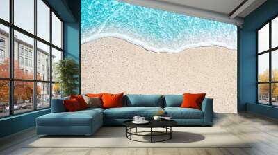 Sea Beach and Soft wave of blue ocean.  Summer day and sandy beach background. Wall mural