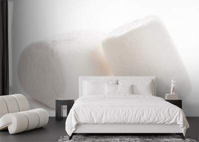 Two  Fluffy white marshmallow macro isolated over white backgrou Wall mural