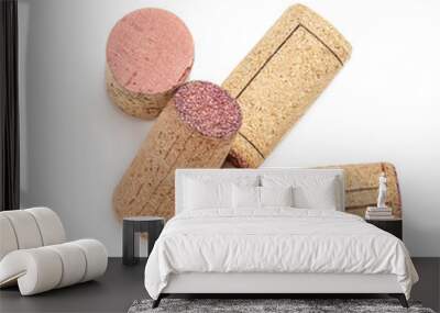 Wine corks collection  isolated on white background.  Food and drink concept. Top view Wall mural