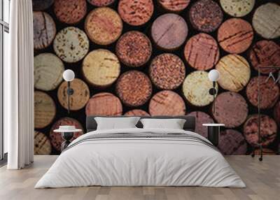 Wine corks Pattern. Wooden wine corks as a Background. Food and drink concept. Wall mural